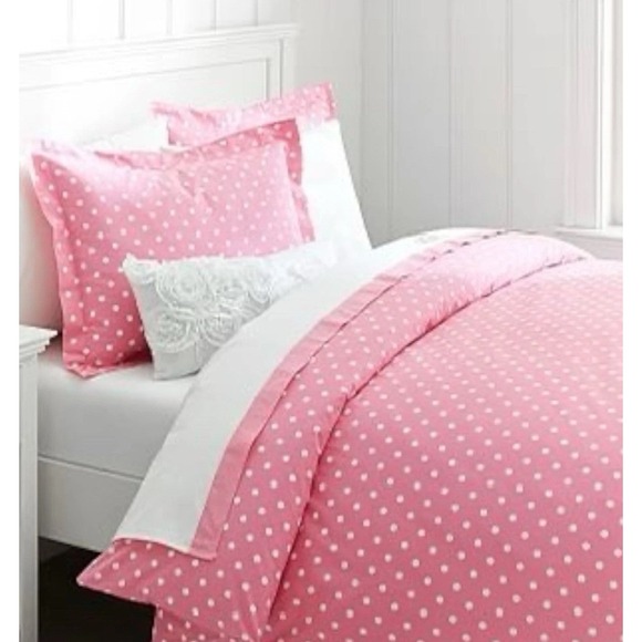 Pottery Barn Kids Twin Duvet Cover Organic Cotton Apple Green White Polka Dot - Picture 12 of 12